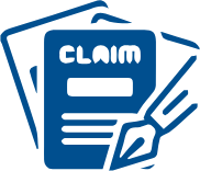 A blue and black picture of the word claim